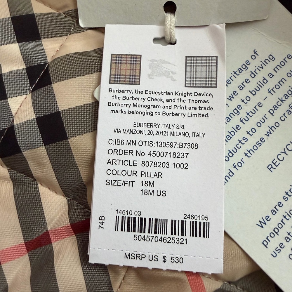 Burberry NWT Infant Baby Kids Otis Corduroy Collar Quilted Jacket Red Size 18 Mo - Picture 7 of 11